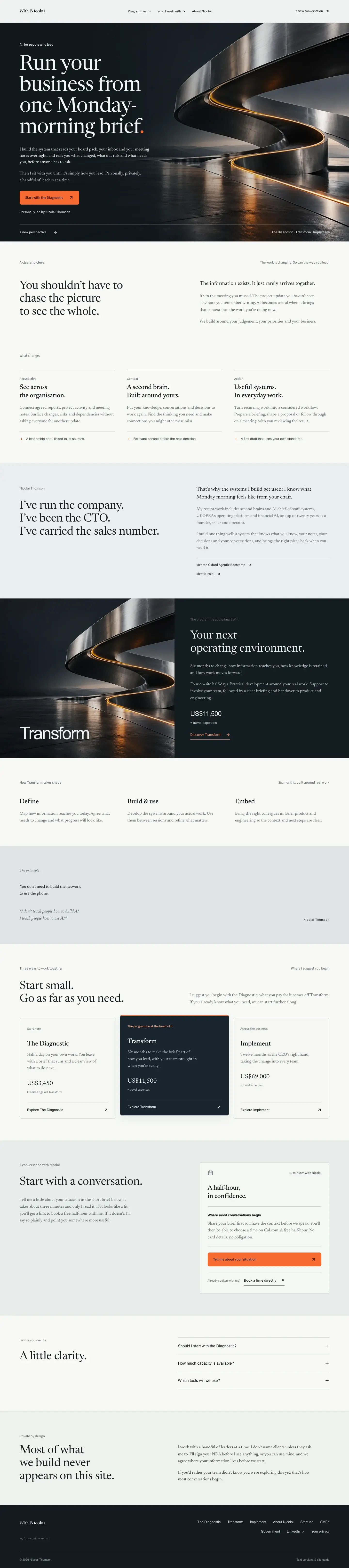The public With Nicolai consultancy homepage on desktop